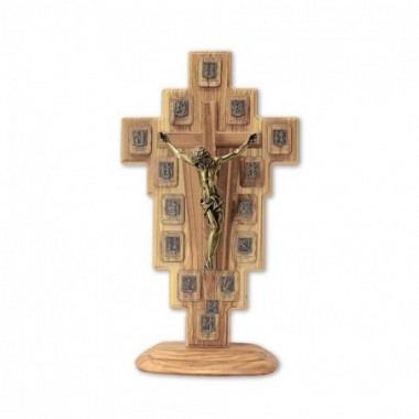 VIA CRUCIS OLIVO+CUERPO RESINA BRONCEADO+BASE CM 55X31